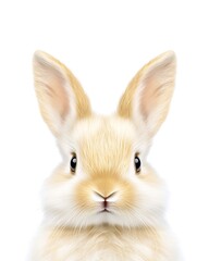 Wall Mural - Cute fluffy white rabbit portrait with large ears and bright eyes