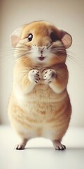 Wall Mural - Cute hamster standing upright with a joyful expression in a soft light