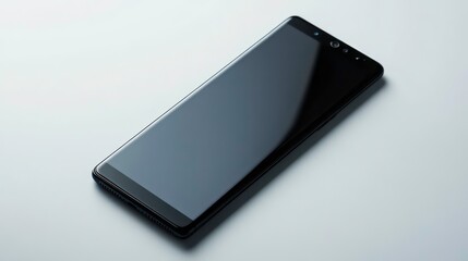 Aufkleber - Sleek black smartphone lies on a white surface, showcasing its design and blank screen.