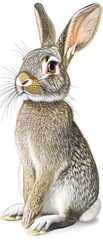 Poster - Detailed illustration of a rabbit sitting upright with natural features