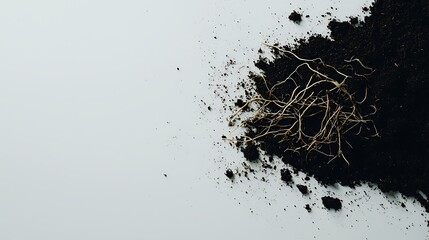 Roots and Soil on White Background