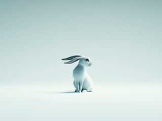 Poster - Elegant white rabbit sculpture sitting against a minimalist backdrop