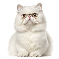 Canvas Print - Fluffy white Persian cat sitting gracefully against a plain background