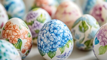 A collection of beautifully decorated Easter eggs with vibrant floral patterns pastel colors and intricate designs perfect for spring holiday and tradition