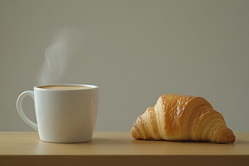 Wall Mural - Warm Coffee and Croissant - Perfect Morning Treat