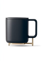 Canvas Print - Modern black coffee mug on a stylish stand, minimalistic design, indoors