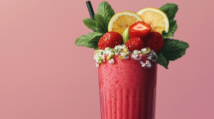 Sticker - Refreshing Berry Lemonade Smoothie with Fresh Fruit and Mint Garnish