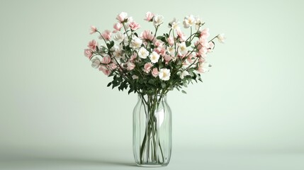 Wall Mural - Beautiful Arrangement of Pink and White Flowers in Glass Vase