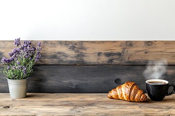 Wall Mural - Rustic Breakfast Scene with Coffee and Croissant