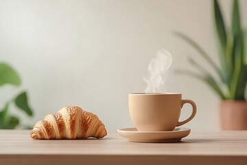 Wall Mural - Warm Croissant and Coffee - Perfect Morning Treat