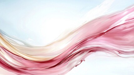 Wall Mural -  an abstract painting with a combination of pink, cream, and blue colors on a white background The colors blend together to create a unique and eye-catching design