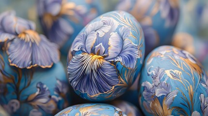 Leinwandbilder - Closeup of an exquisite iris flower in full bloom showcasing its intricate petals and vibrant hues of purple blue and yellow  This botanical close up highlights the elegant