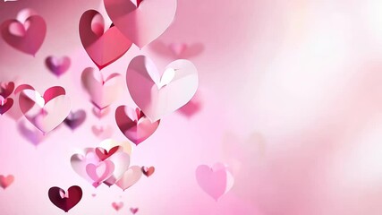 Wall Mural - falling in love: a cascade of paper hearts in varying shades of pink and red, creating a romantic an