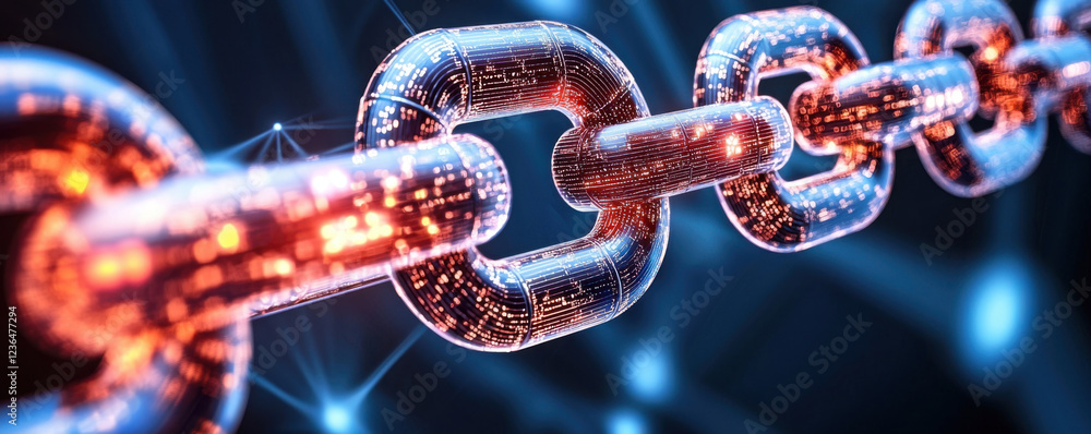 digital chain link representing blockchain technology and connectivity ...