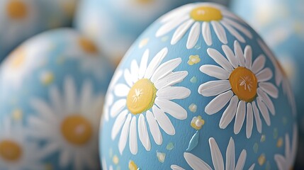 Aufkleber - Colorful pastel painted Easter eggs with intricate white daisy flower patterns in a still life composition  The delicate and ornately decorated egg shells create a whimsical