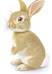 Poster - Realistic illustration of a cute rabbit in a neutral background