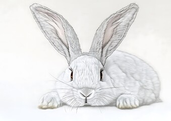 Poster - Realistic illustration of a white rabbit resting on a light background