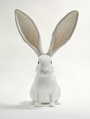 Poster - Realistic white rabbit sculpture with oversized ears on a plain background