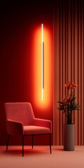 Poster - Red room chair, neon light, flowers, curtain