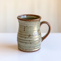 Canvas Print - Rustic ceramic mug with textured design on a minimalist background