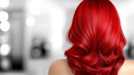 Wall Mural -  a woman with long, vibrant red hair in a salon, with a blurred background