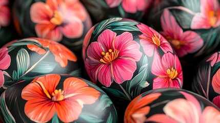 Leinwandbilder - Vibrant and Colorful Tropical Floral Arrangement with Blooming Flowers and Lush Foliage  Closeup of a beautiful and display of various tropical plants petals and leaves in a natural organic