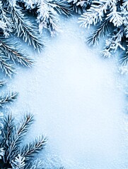 Poster - Snowy pine branches frame winter background