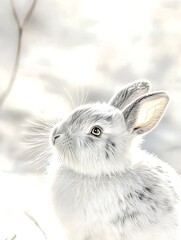 Poster - Soft white rabbit gazing upward in a bright, serene environment