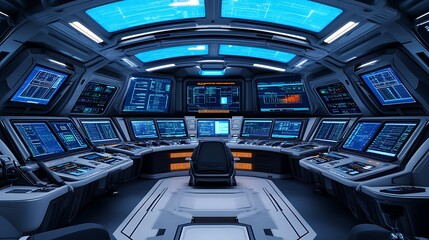 Spaceship bridge control room futuristic interior