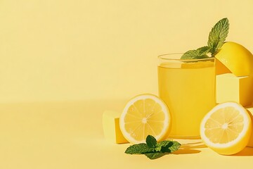 Wall Mural - Vibrant Yellow Lemonade with Fresh Mint