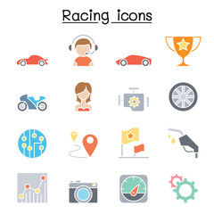 Wall Mural - Racing icon set in thin line style