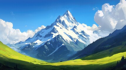 Wall Mural - Majestic Snow-Capped Mountain Under Bright Blue Sky