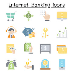 Wall Mural - Internet banking icon set in thin line style