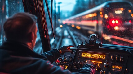 Train Driver Operating Controls Night Journey
