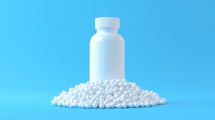 White Pills Bottle Mockup on Blue Background