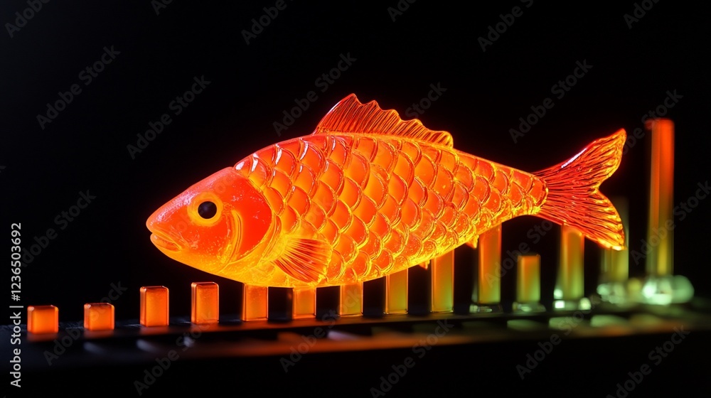 Illuminated Koi Fish on Ascending Bars Chart A Symbol of Growth and