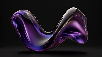 Leinwandbilder - A 3D digital fluid shape with smooth glossy purple and brown gradient, flowing with a dynamic motion against a dark background, symbolizing elegance and fluidity in modern design.