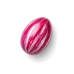 Wall Mural - Vibrant striped pink egg on a clean surface with soft shadows