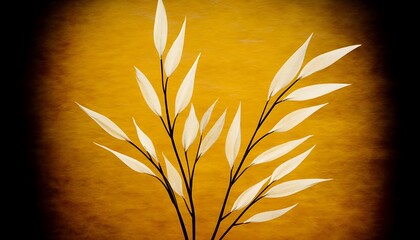 Poster - White branches, gold background, nature art, design element