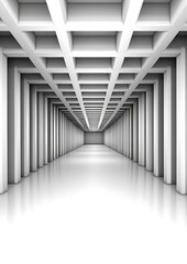 Wall Mural - White hallway, columns, receding perspective, background, design