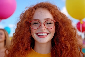 Wall Mural - Woman with vibrant red hair posing elegantly in a natural setting for a fashion or portrait photography session