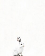 Poster - White rabbit figurine sitting on a plain background, creating a serene atmosphere