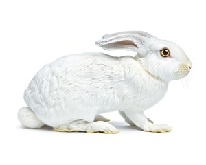 Poster - White rabbit in a natural pose, showcasing its fur texture and alertness