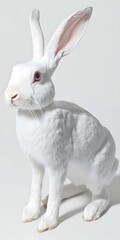 Wall Mural - White rabbit sitting gracefully on a plain background, showcasing its features (3)