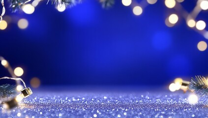 Wall Mural - Festive blue glitter background, winter lights