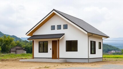 Wall Mural - Modern White House with Wood Accents in Scenic Rural Landscape