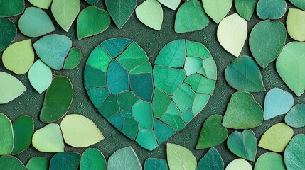 Poster - Heart Made of Vibrant Green Leaves on Textured Background