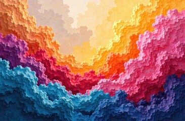 Wall Mural - Abstract textured artwork with vibrant clouds in shades of pink, blue, orange, and yellow, creating a surreal and dreamy atmosphere