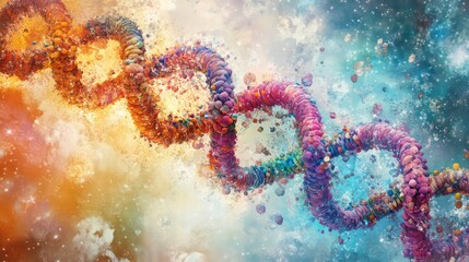 Aufkleber - Colorful DNA helix floating in a vibrant nebula, representing genetic code and cosmic origins.