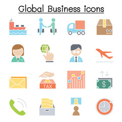 Wall Mural - Global Business icon set in thin line style